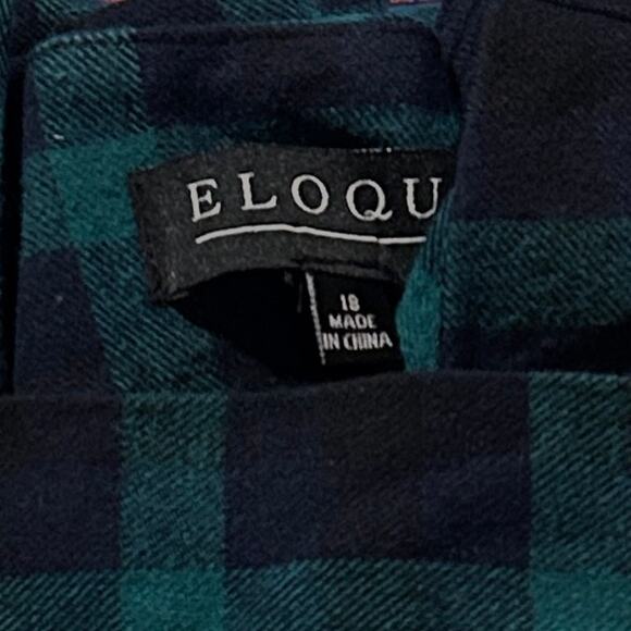 Eloquii Cotton Flannel Green Navy Plaid Tie Back Office Casual Fall Winter Dress - Picture 16 of 16